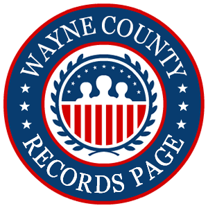 A round red, white, and blue logo with the words 'Wayne County Records Page' for the state of Michigan.